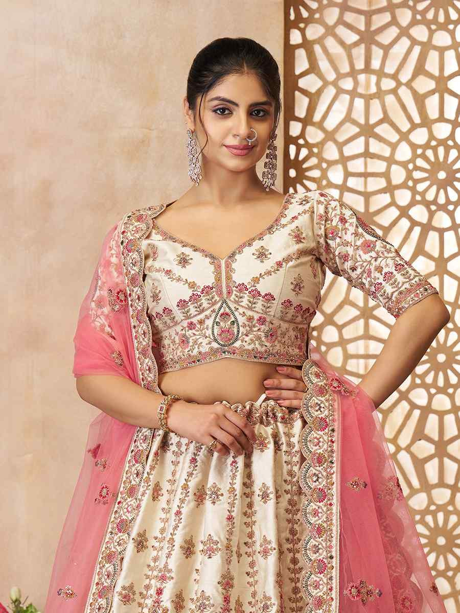 White Silk Embroidered Wedding Bridesmaid Heavy Border Lehenga Choli