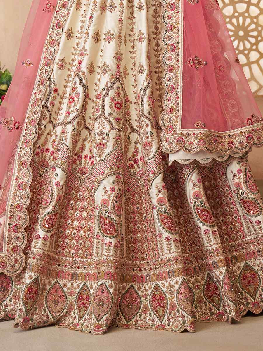 White Silk Embroidered Wedding Bridesmaid Heavy Border Lehenga Choli