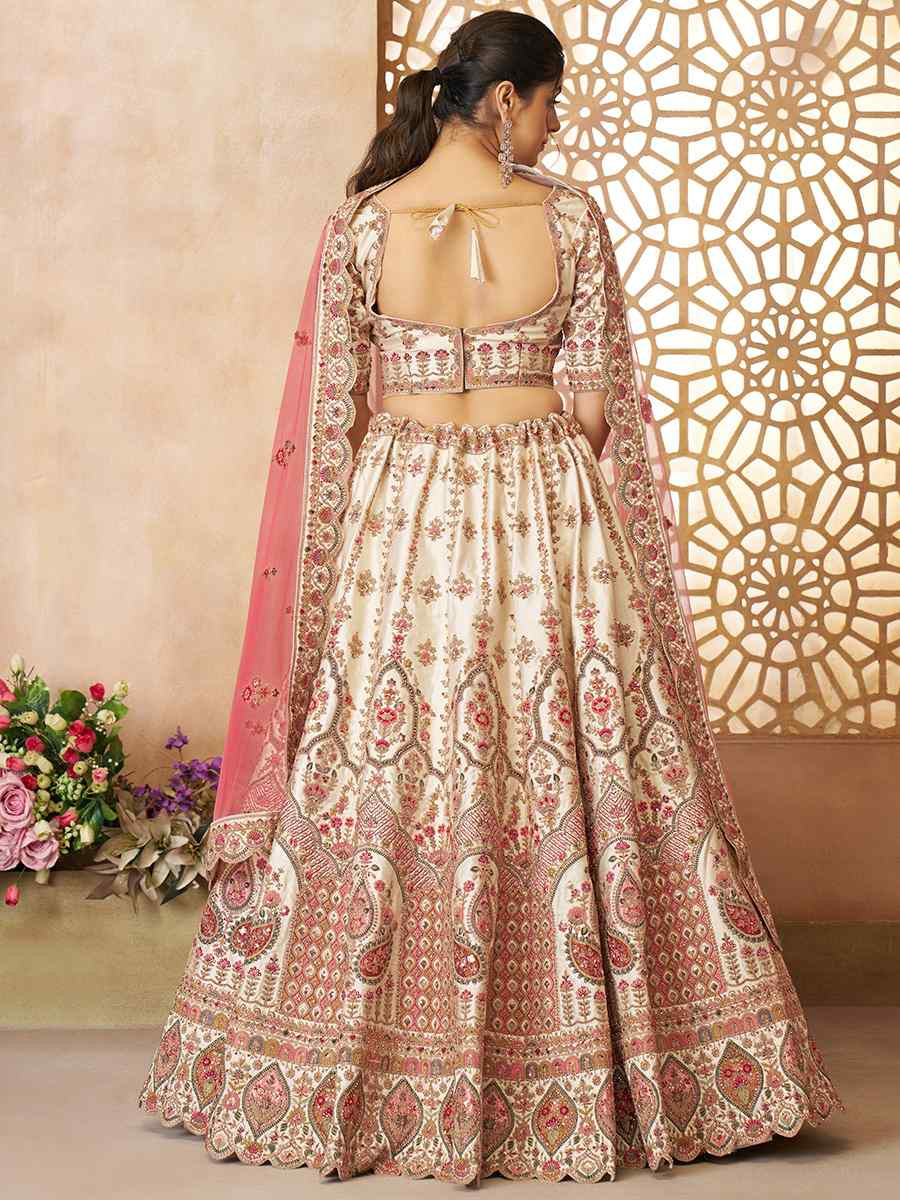 White Silk Embroidered Wedding Bridesmaid Heavy Border Lehenga Choli