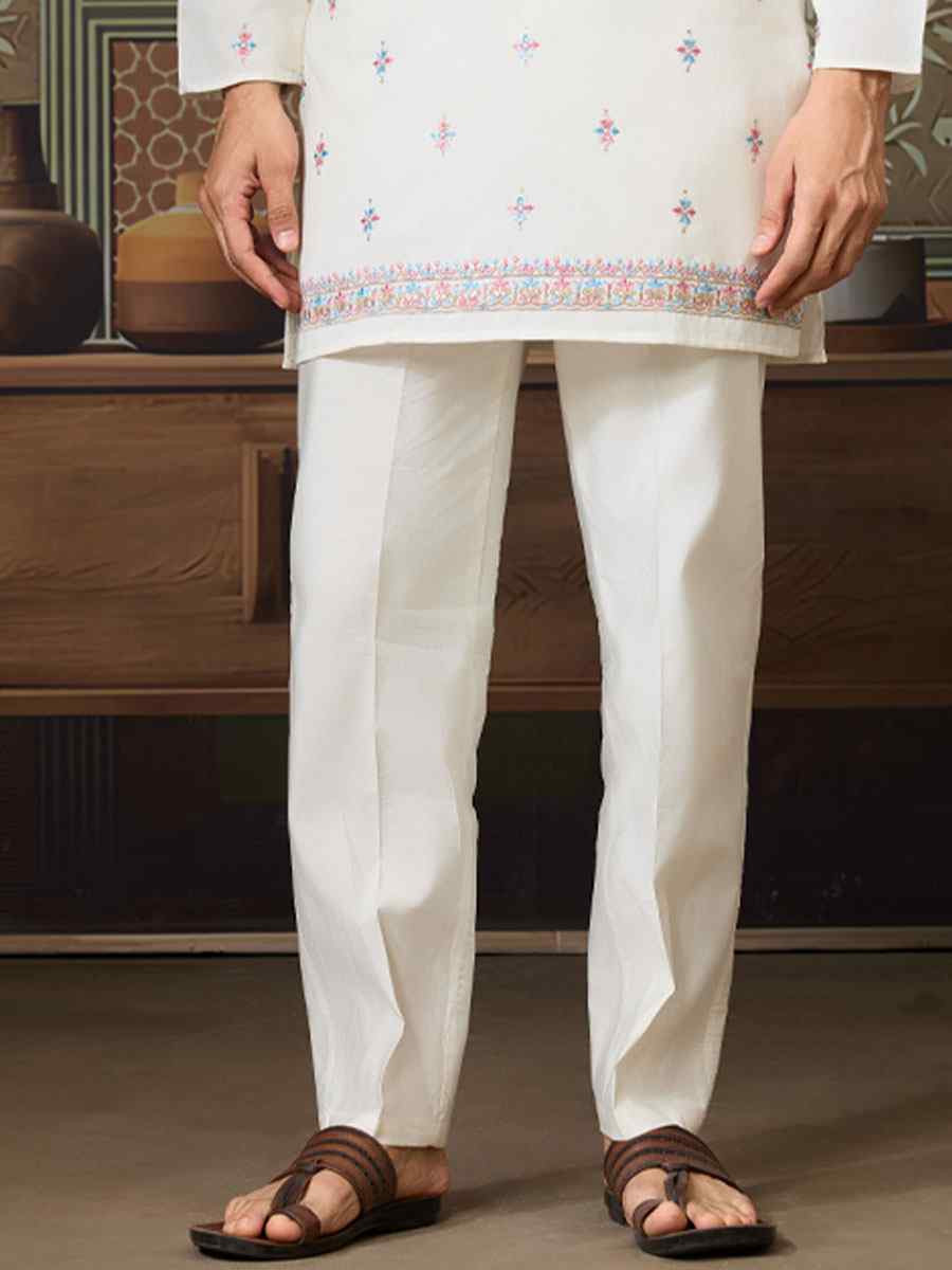 White Silk Embroidery Festival Wedding Party Mens Kurta with Jacket