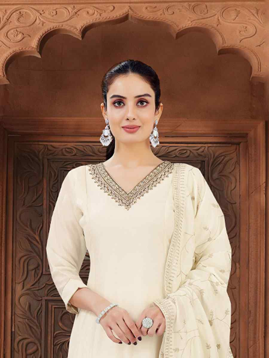 White Silk Embroidery Party Wedding Festival Casual Ready Anarkali Salwar Kameez