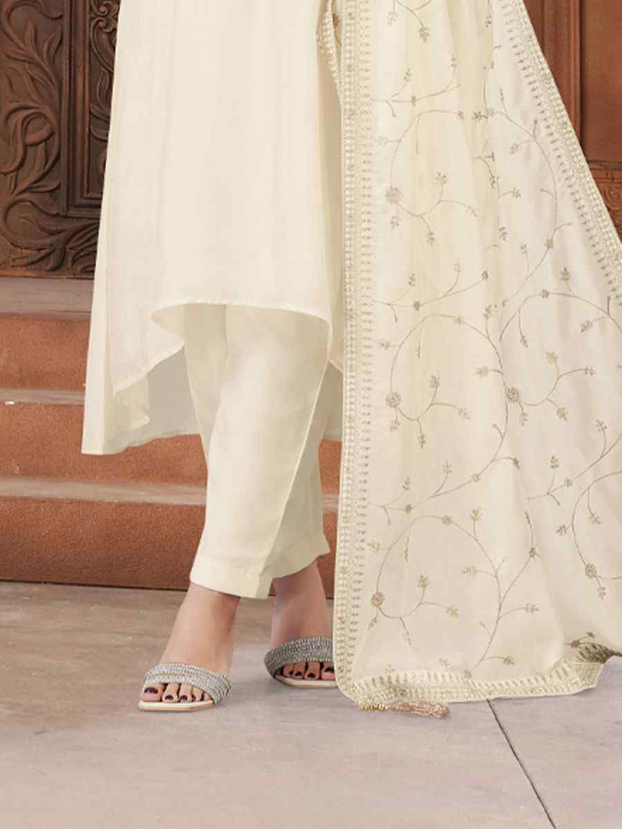 White Silk Embroidery Party Wedding Festival Casual Ready Anarkali Salwar Kameez