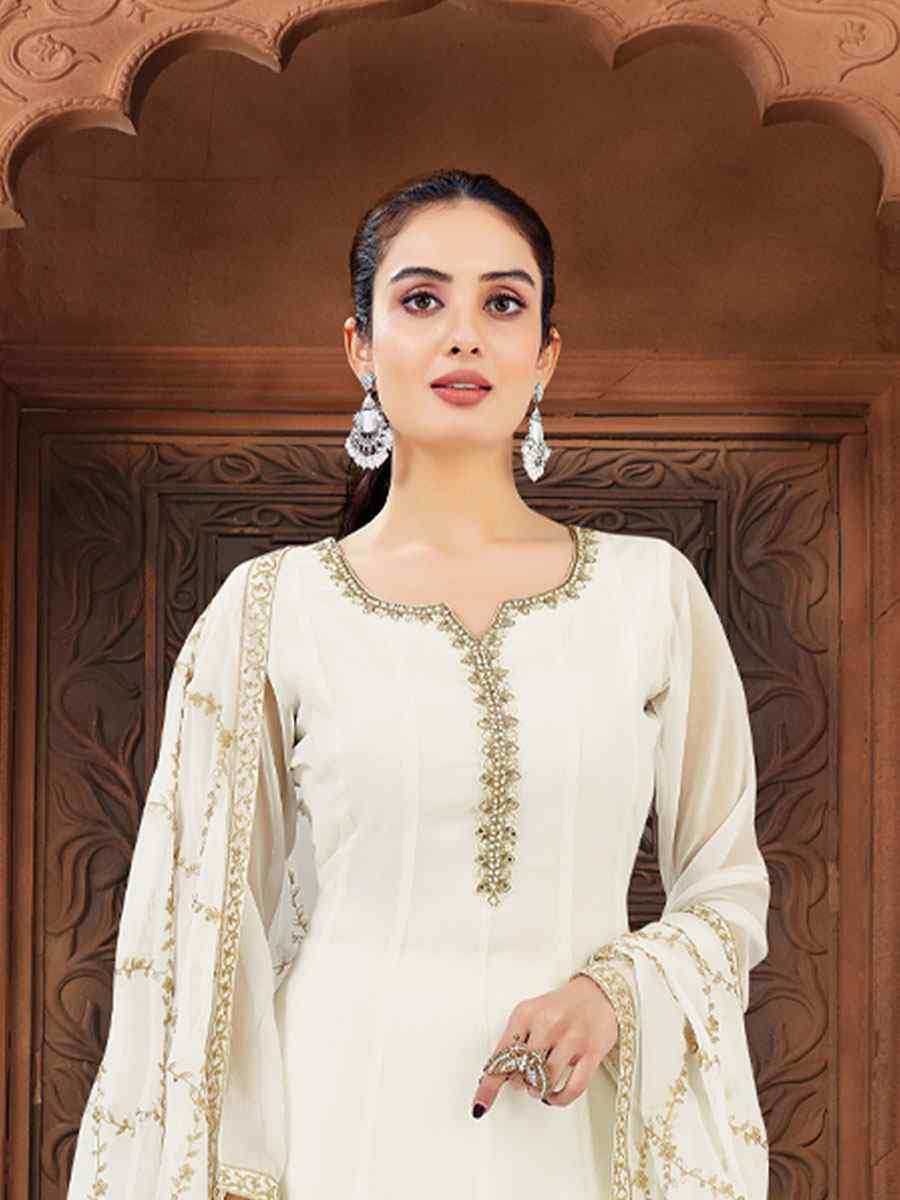 White Silk Embroidery Party Wedding Festival Casual Ready Anarkali Salwar Kameez
