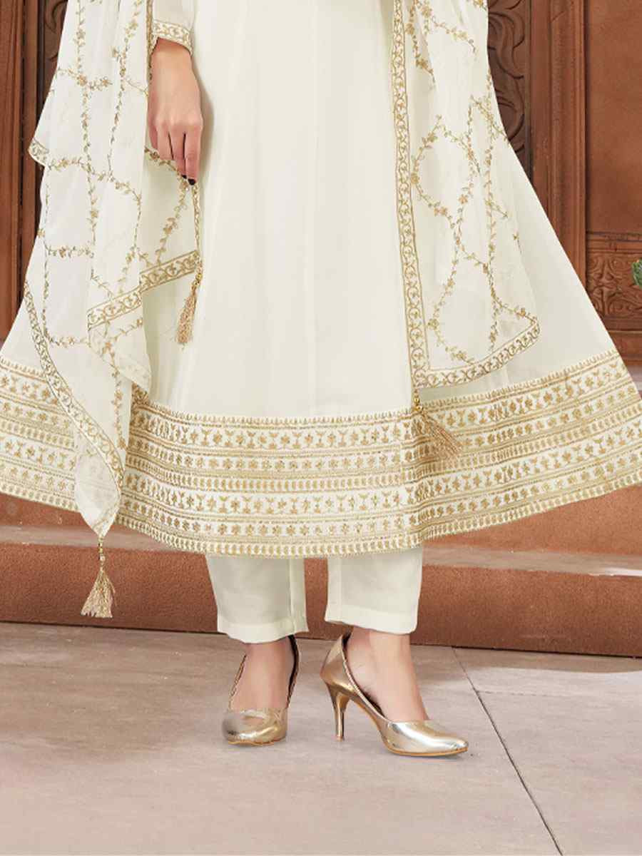 White Silk Embroidery Party Wedding Festival Casual Ready Anarkali Salwar Kameez