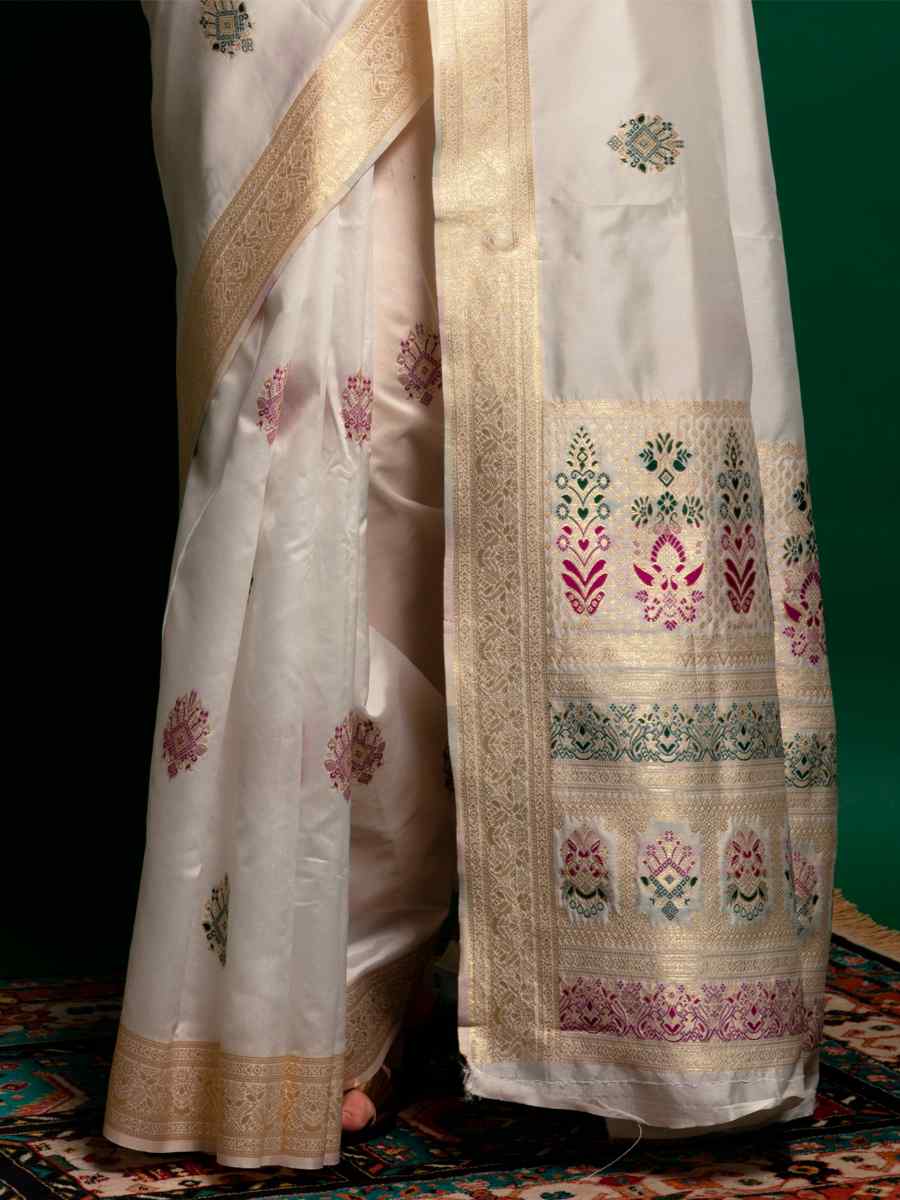 White Silk Handwoven Wedding Festival Heavy Border Saree