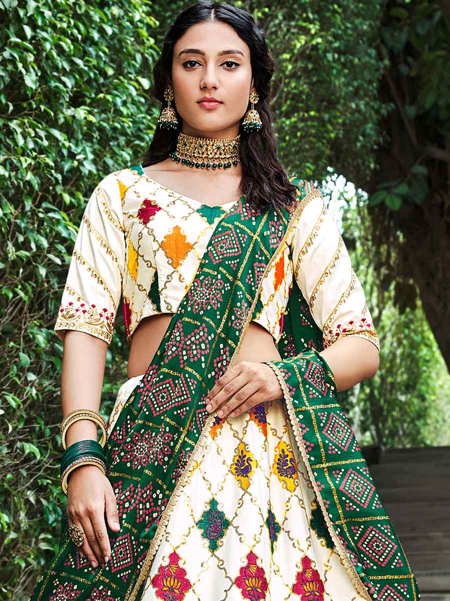 White Silk Printed Festival Party Wear Circular Lehenga Choli