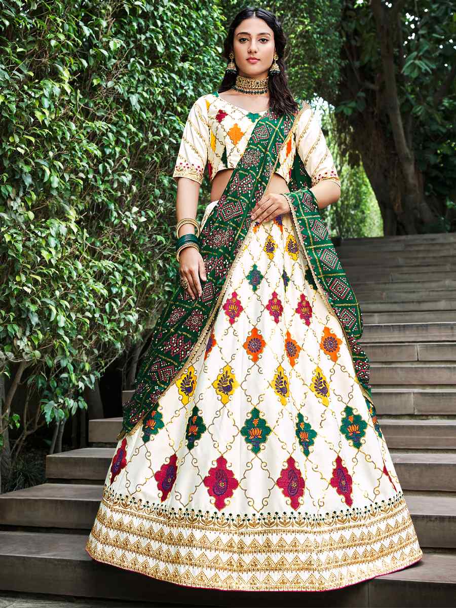 White Silk Printed Festival Party Wear Circular Lehenga Choli
