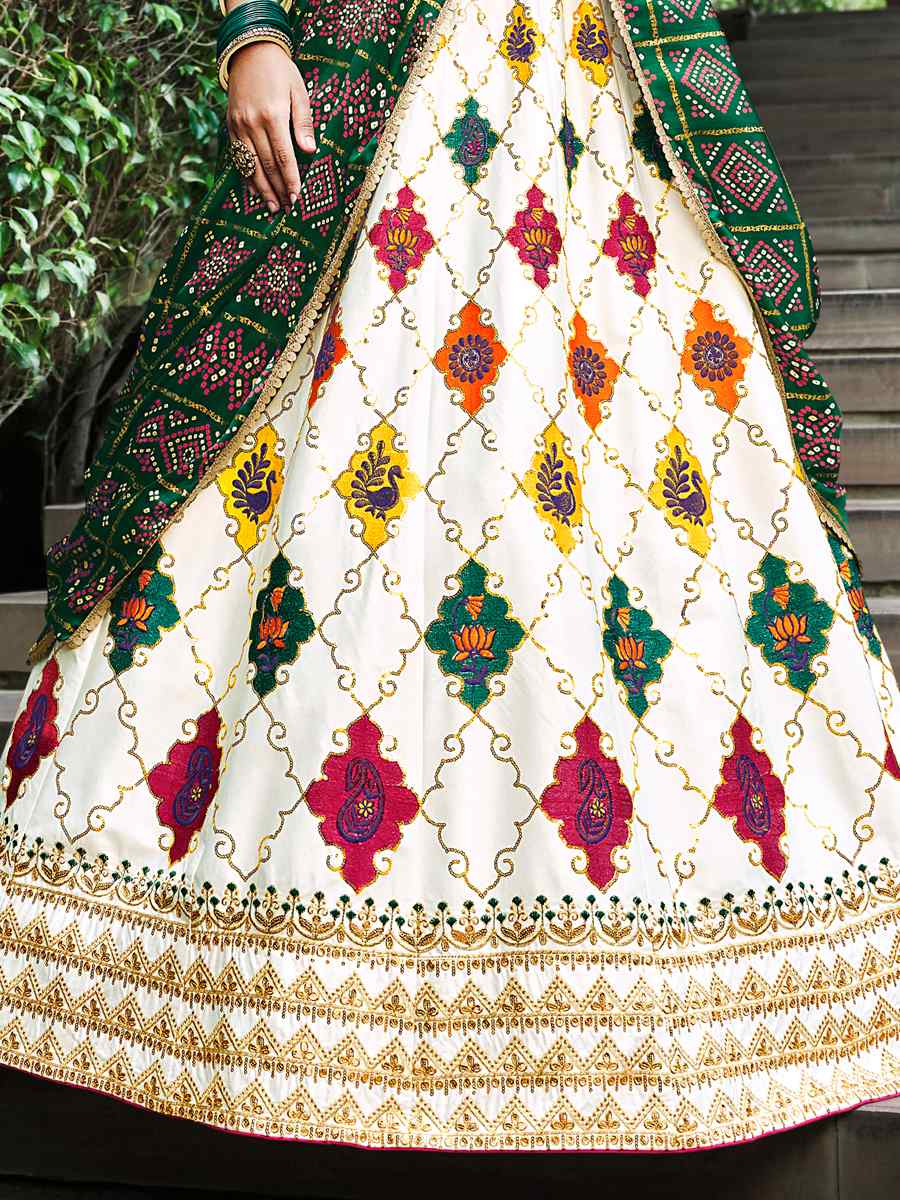 White Silk Printed Festival Party Wear Circular Lehenga Choli