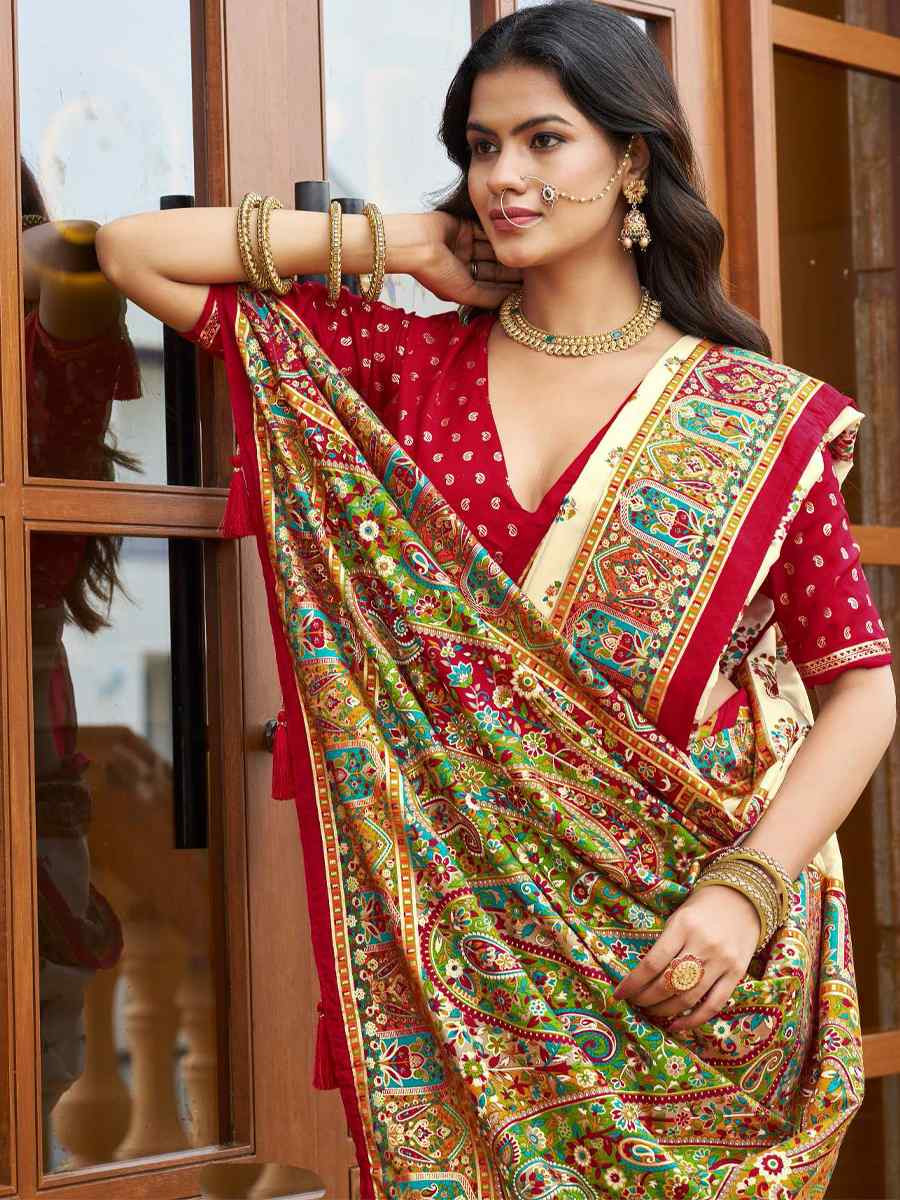 White Silk Printed Handwoven Traditional Bridal Reception Festival Wedding Fancy Classic Style Sarees