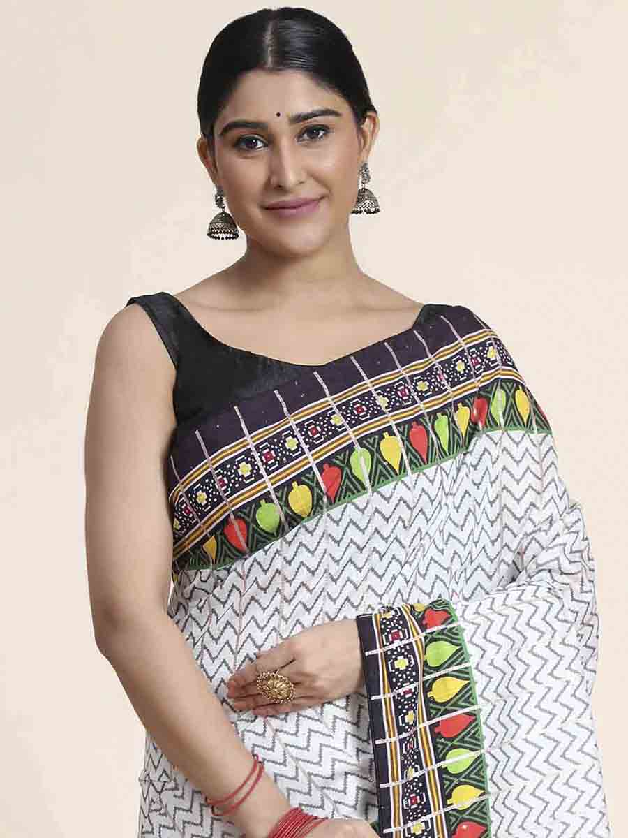 White Silk Printed Party Festival Classic Style Saree