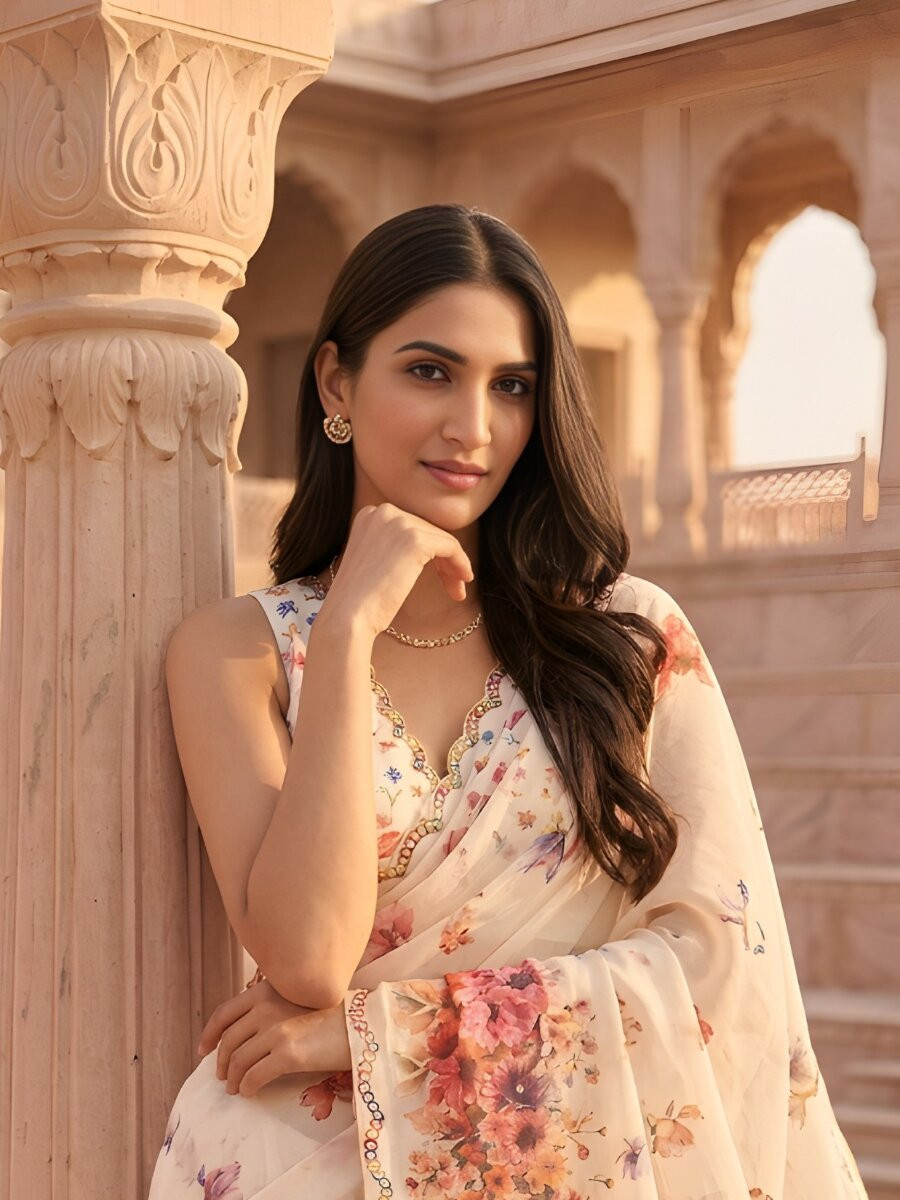 White Silver Cotton Printed Wedding Reception Party Festival Casual Heavy Border Sarees