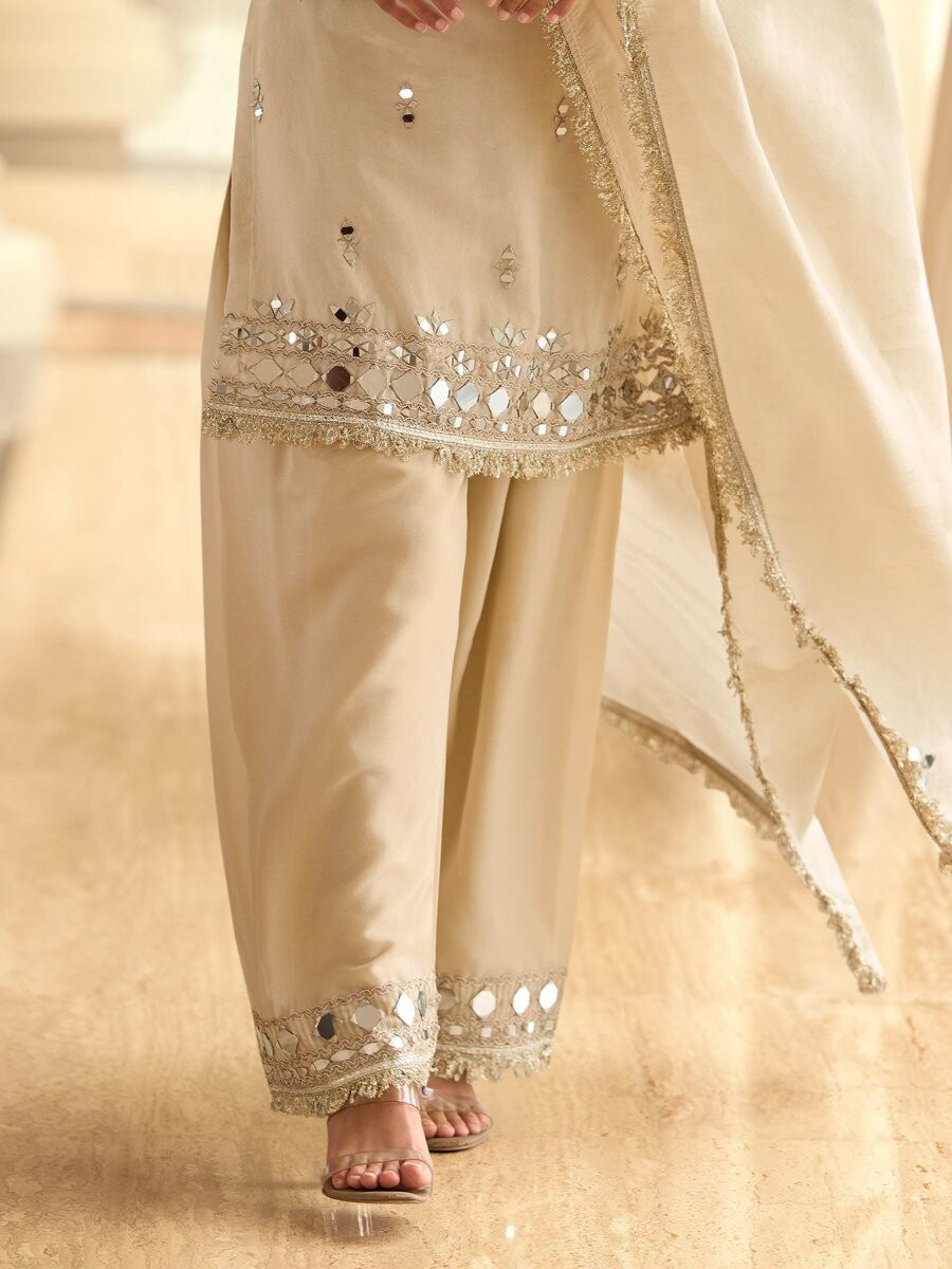White Simmer Mirror Work Wedding Party Festival Casual Ready Palazzo Pant Salwar Kameez
