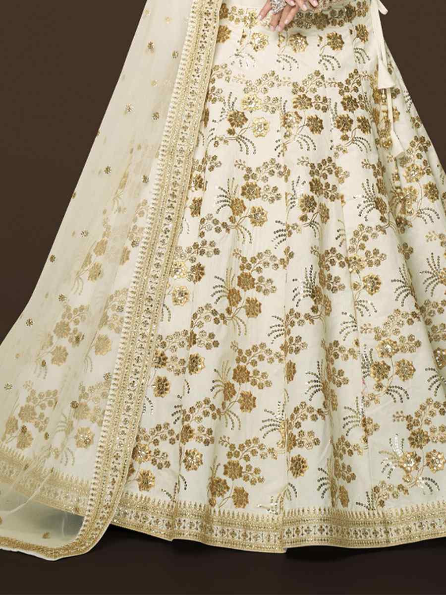White Slub Silk Embroidered Wedding Reception Festival Heavy Border Lehenga Choli