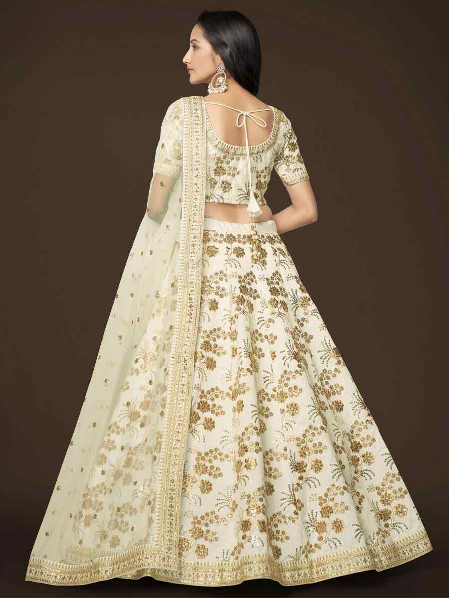 White Slub Silk Embroidered Wedding Reception Festival Heavy Border Lehenga Choli