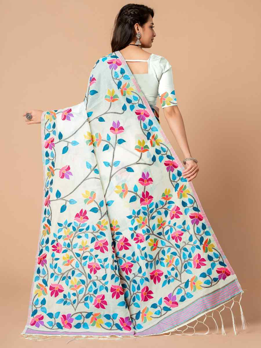 White Soft Cotton Printed Festival Wedding Fancy Casual Contemporary Saree