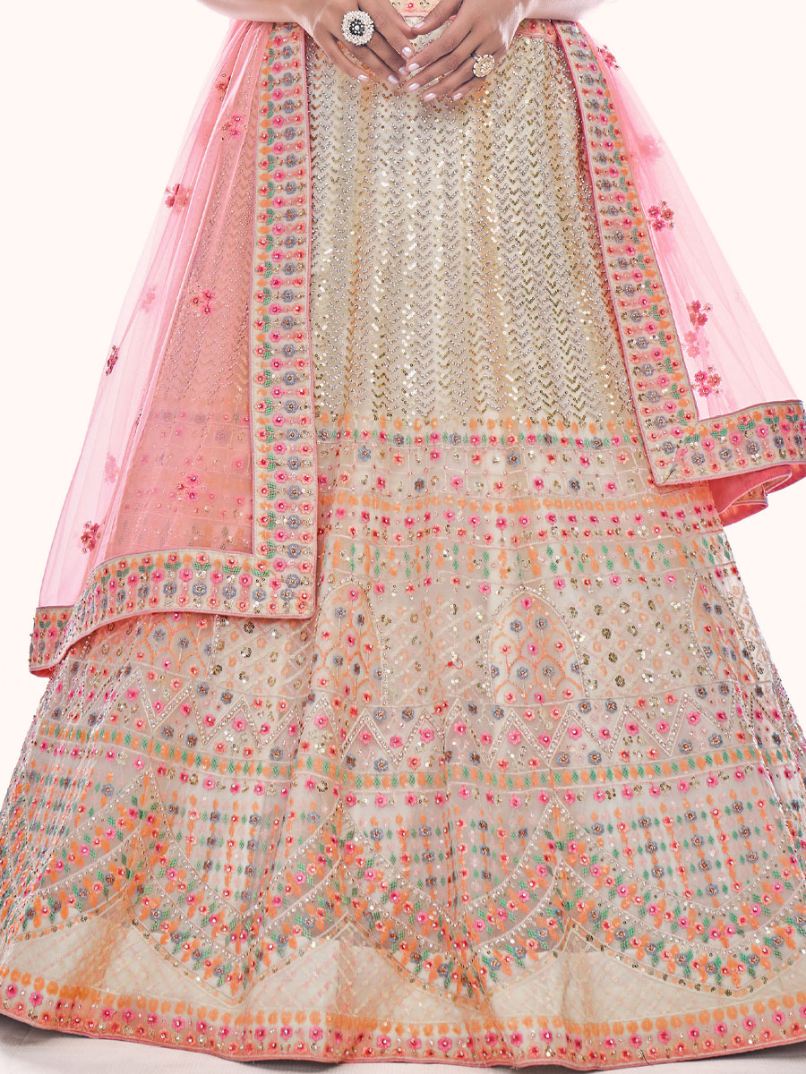 White Soft Net Embroidered Bridal Wedding Heavy Border Lehenga Choli