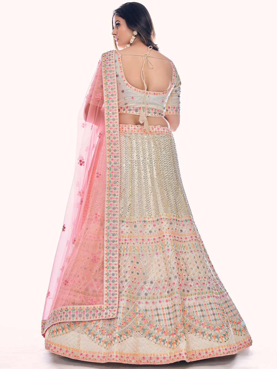 White Soft Net Embroidered Bridal Wedding Heavy Border Lehenga Choli