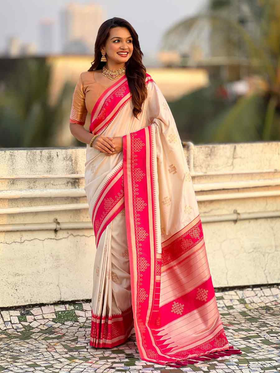 White Soft Silk Handwoven Casual Reception Festival Wedding Fancy Classic Style Sarees