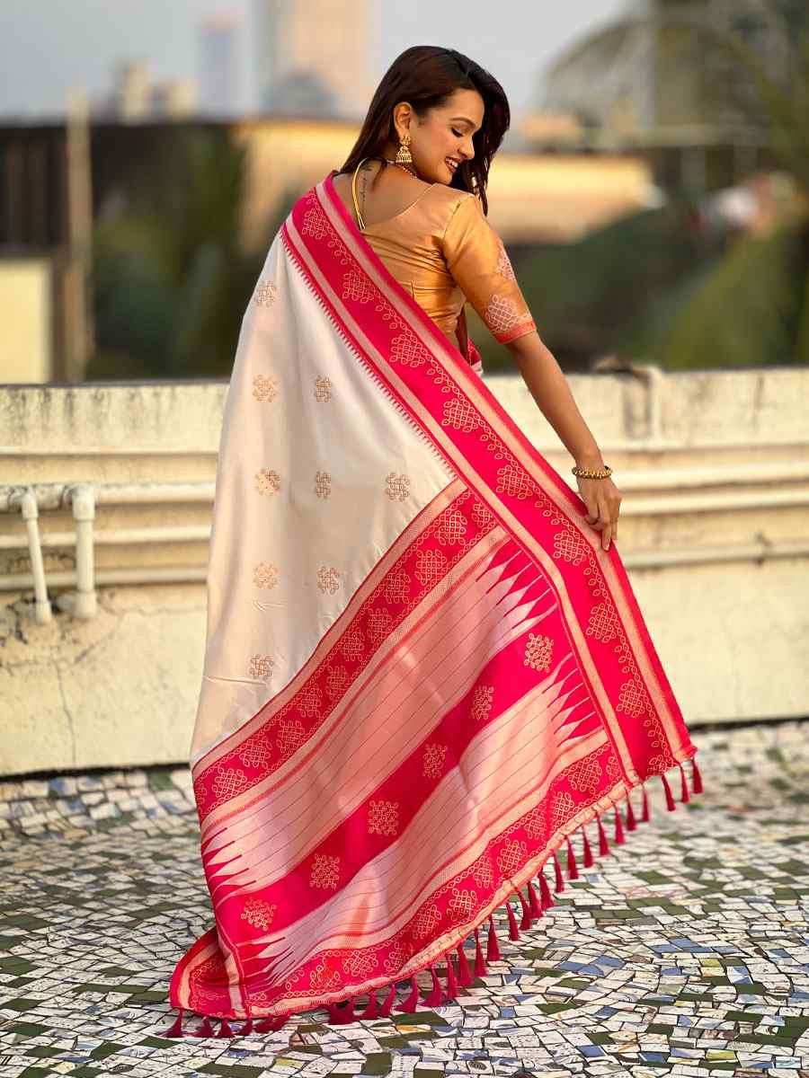 White Soft Silk Handwoven Casual Reception Festival Wedding Fancy Classic Style Sarees