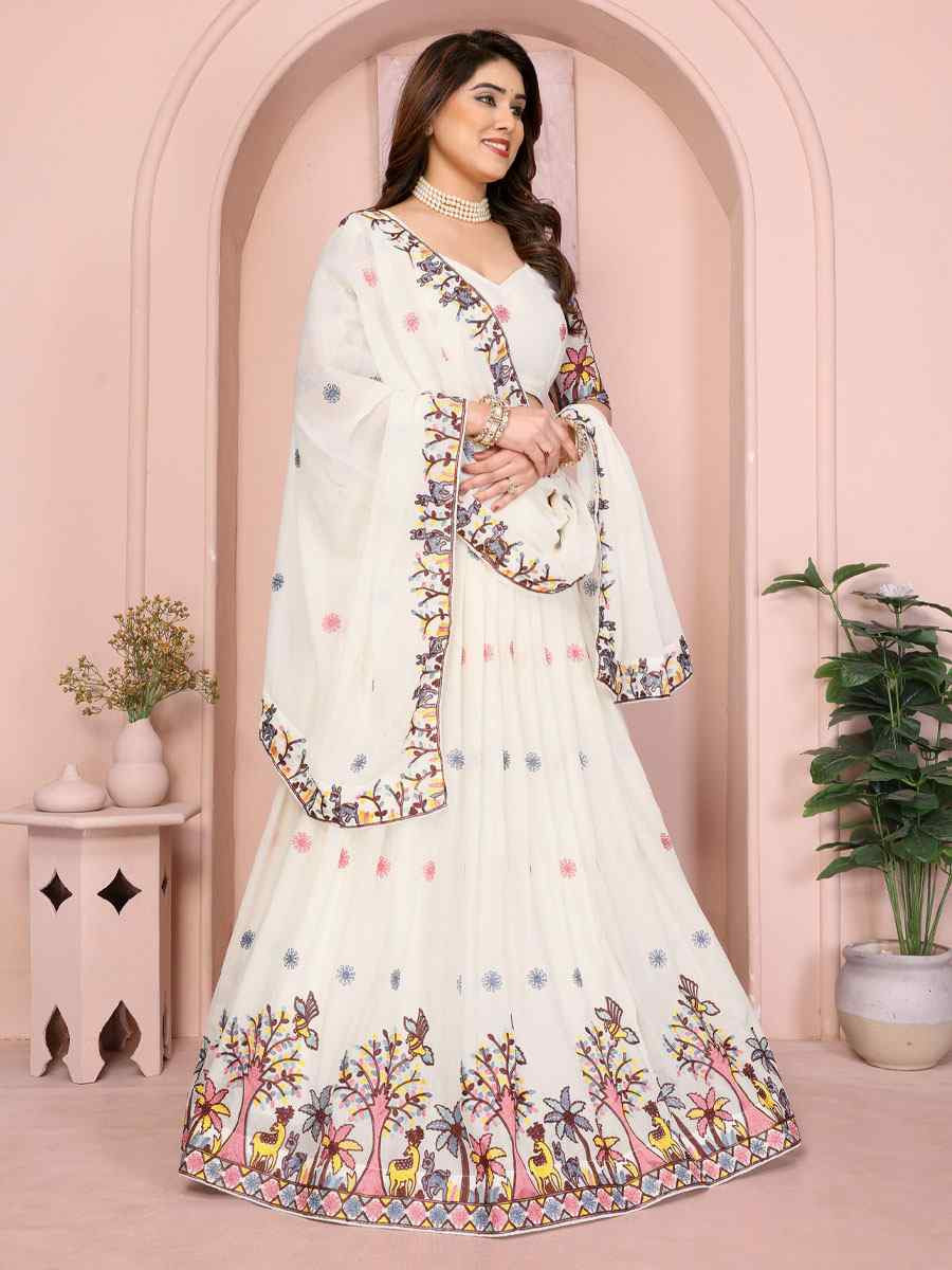 White Star Georgette Embroidered Festival Wedding Party Reception Heavy Border Lehenga Choli