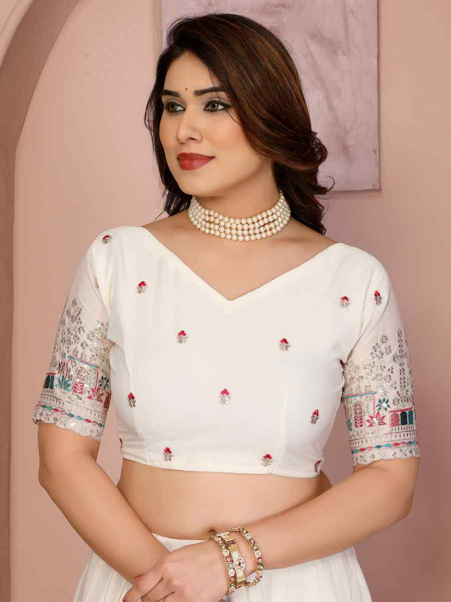 White Star Georgette Embroidered Festival Wedding Party Reception Heavy Border Lehenga Choli