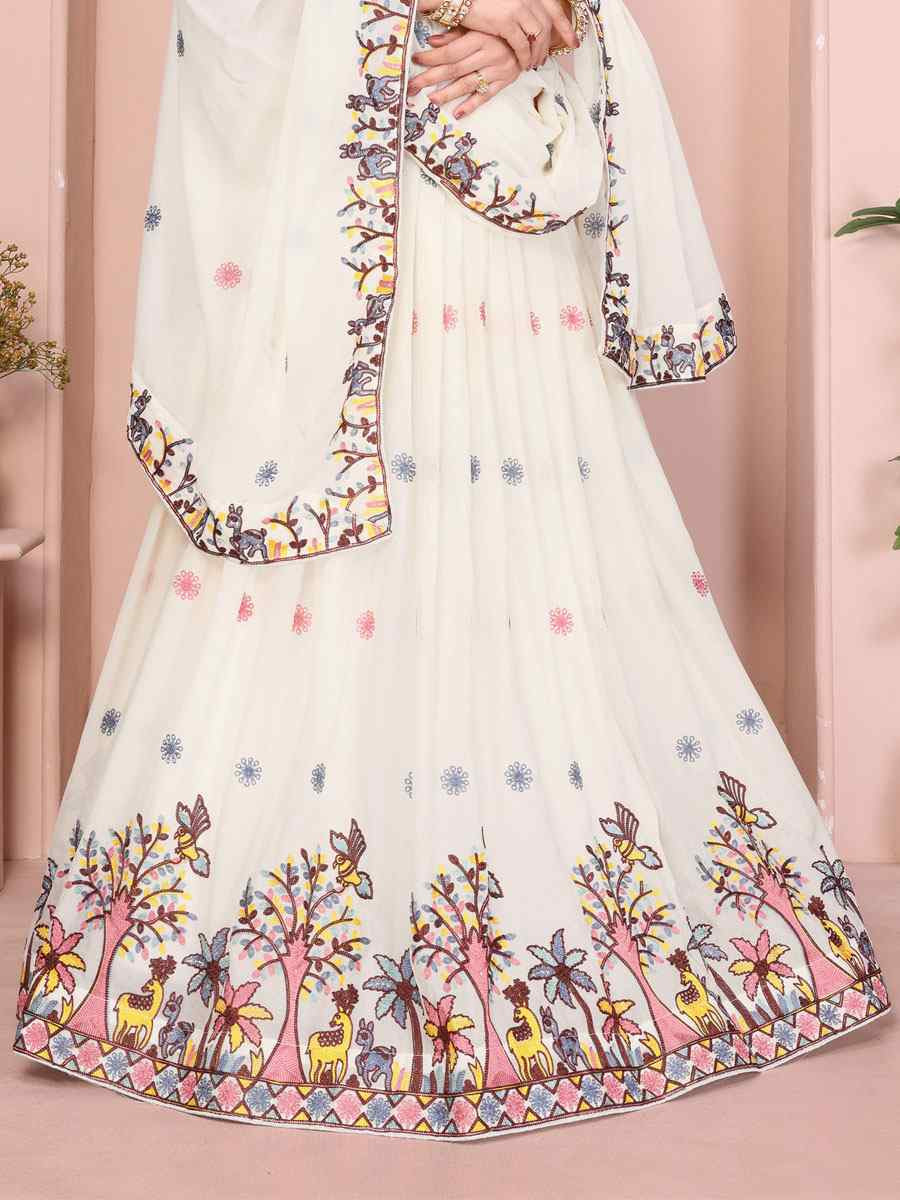 White Star Georgette Embroidered Festival Wedding Party Reception Heavy Border Lehenga Choli