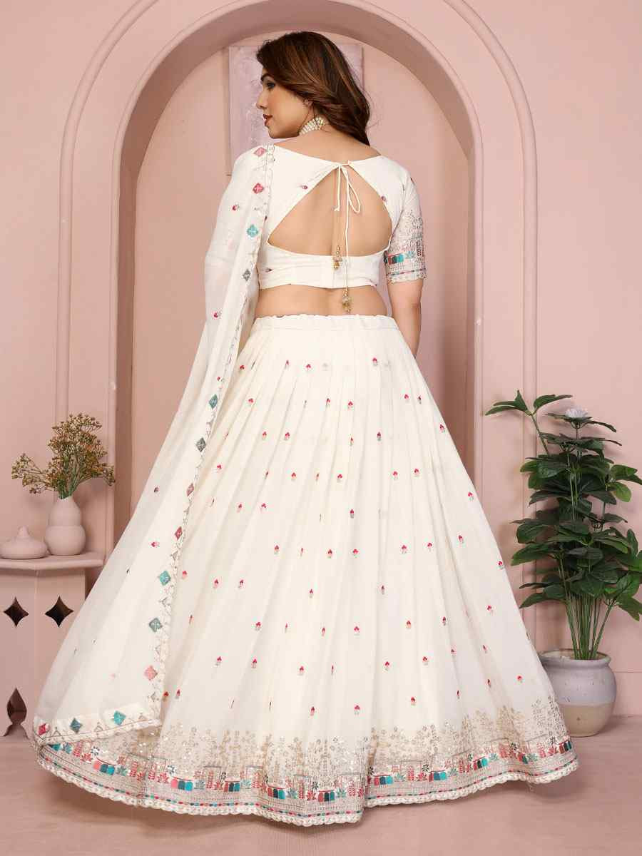 White Star Georgette Embroidered Festival Wedding Party Reception Heavy Border Lehenga Choli