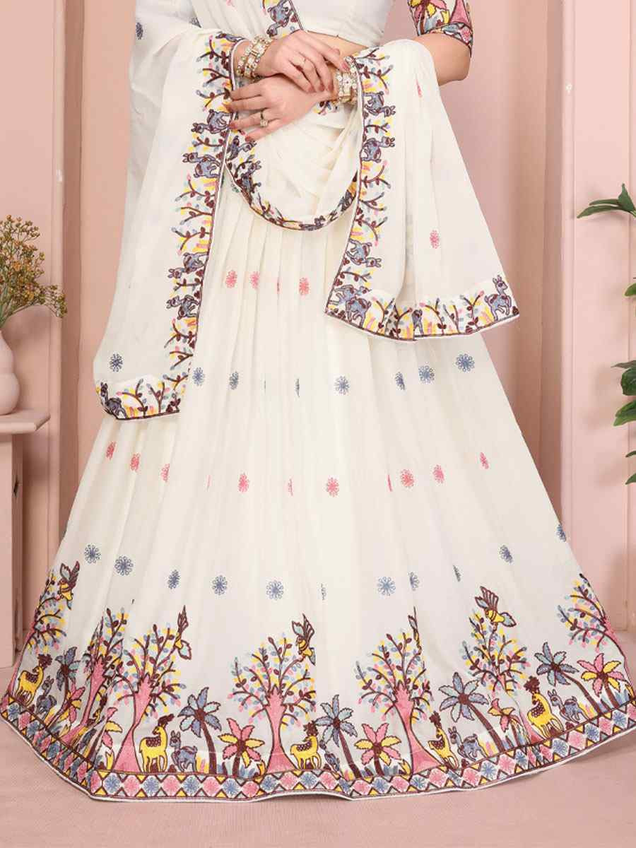 White Star Georgette Embroidered Festival Wedding Party Reception Heavy Border Lehenga Choli