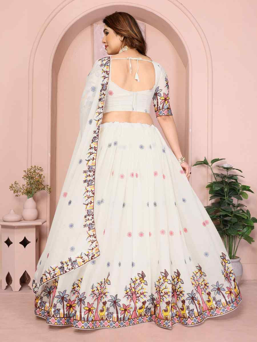 White Star Georgette Embroidered Festival Wedding Party Reception Heavy Border Lehenga Choli