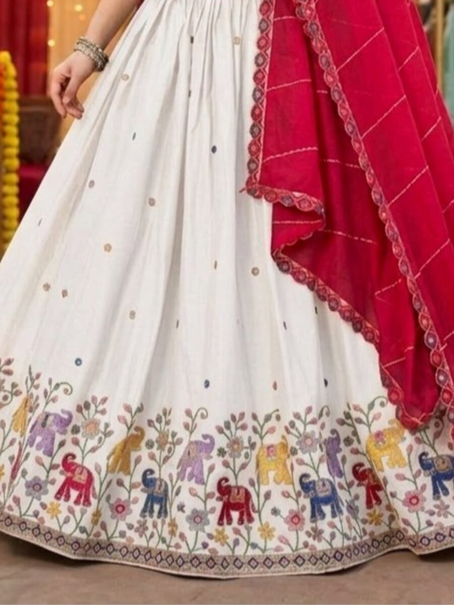 White Star Georgette Embroidery Sequins Wedding Reception Party Festival Heavy Border Lehenga Choli
