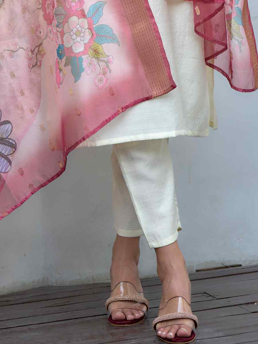 White Vatican Silk Embroidered Party Wedding Ready Pant Salwar Kameez