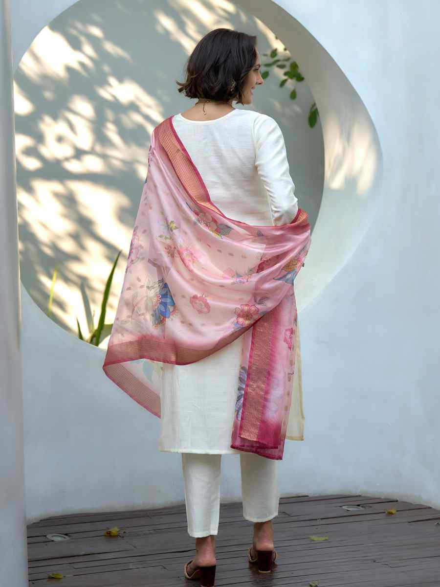 White Vatican Silk Embroidered Party Wedding Ready Pant Salwar Kameez