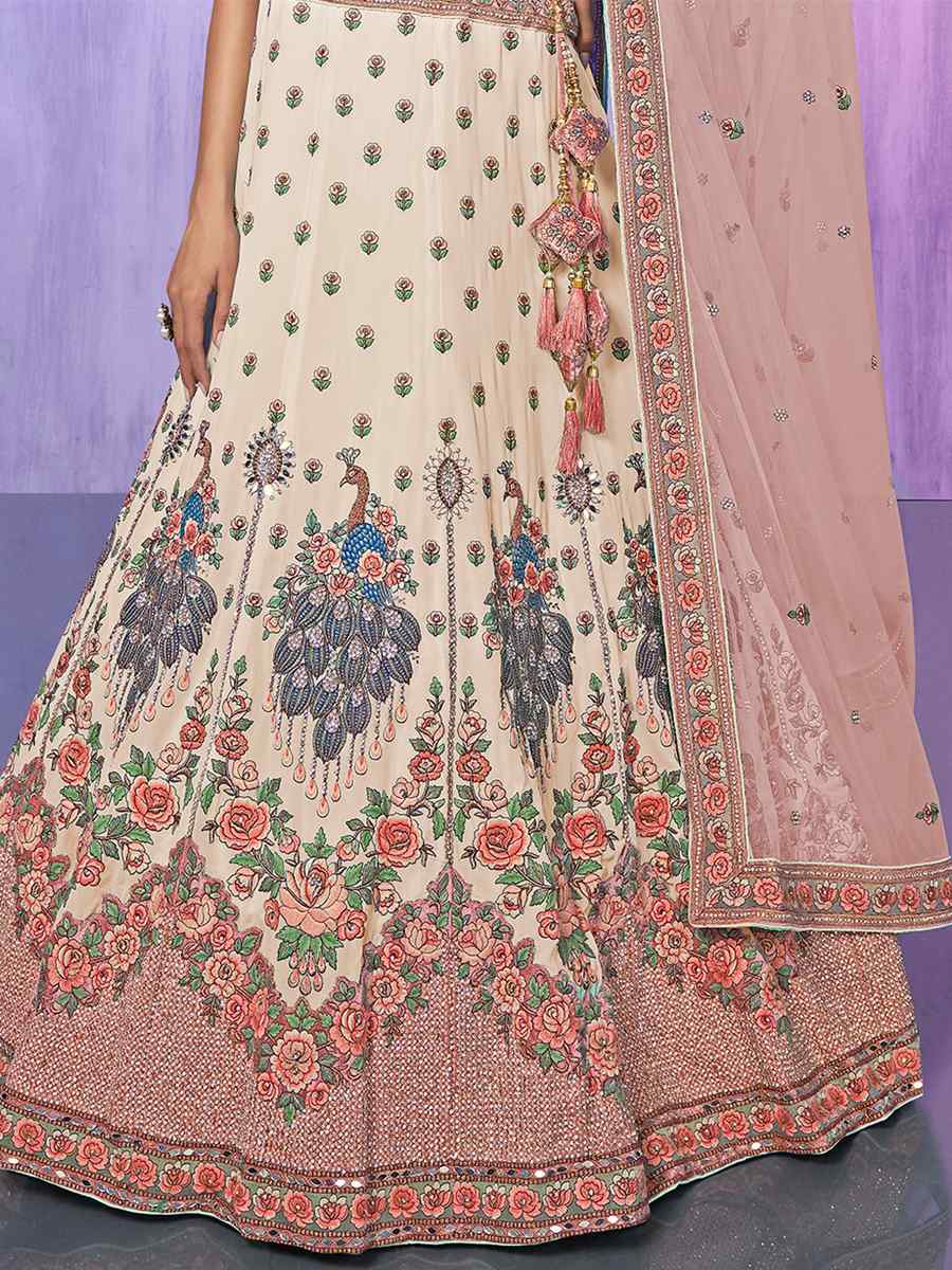 White Velvet Embroidered Bridal Reception Heavy Border Lehenga Choli