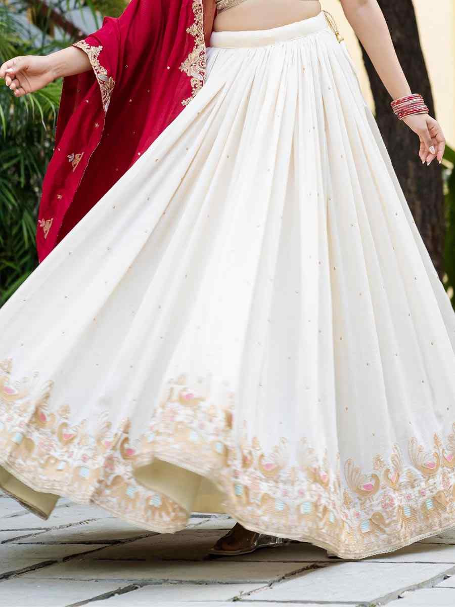 White Vichitra Silk Embroidered Wedding Reception Festival Heavy Border Lehenga Choli