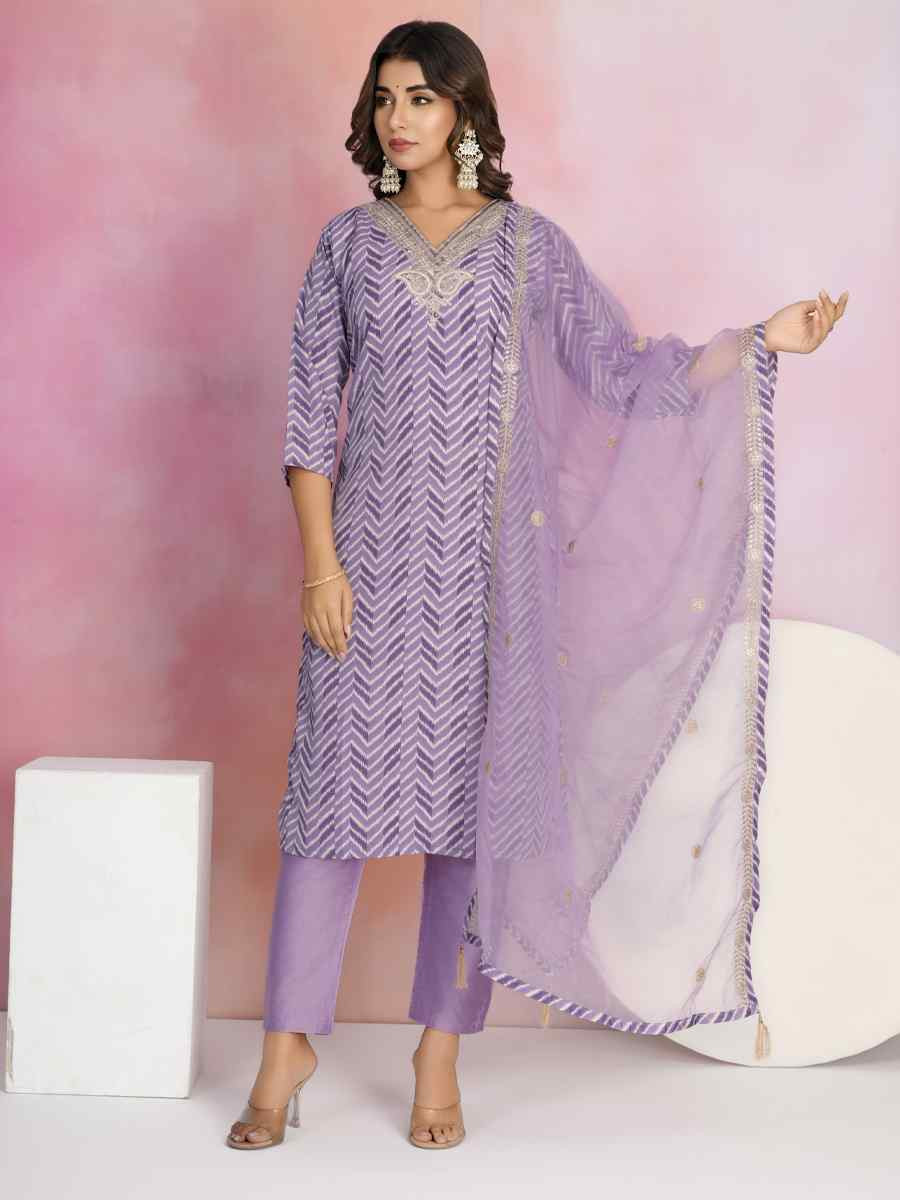 White Viscose Chanderi Embroidered Festival Casual Ready Pant Salwar Kameez
