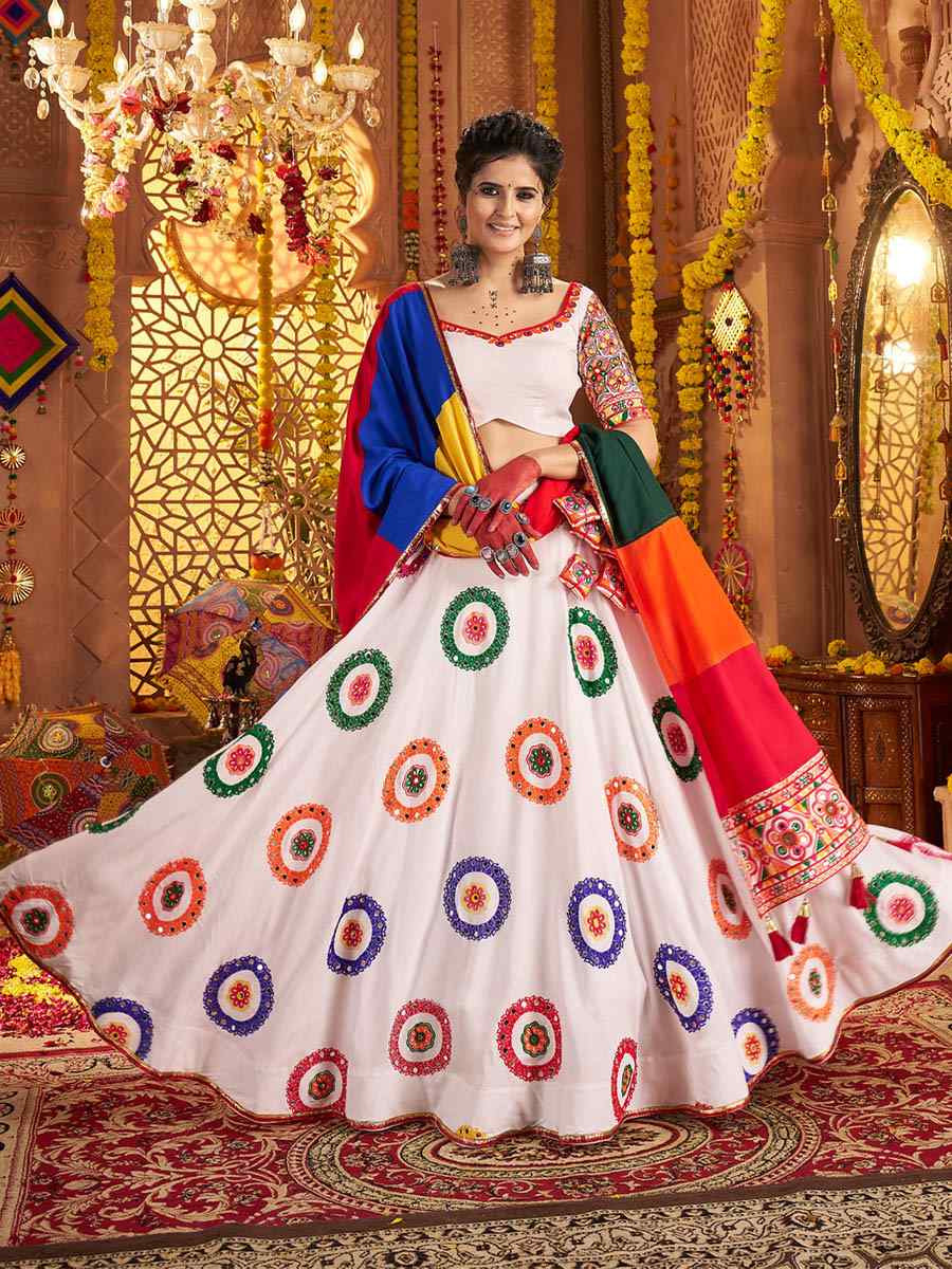 White Viscose Cotton Embroidered Festival Traditional Lehenga Choli