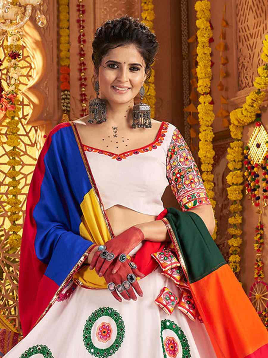 White Viscose Cotton Embroidered Festival Traditional Lehenga Choli