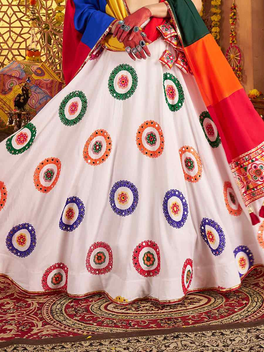White Viscose Cotton Embroidered Festival Traditional Lehenga Choli