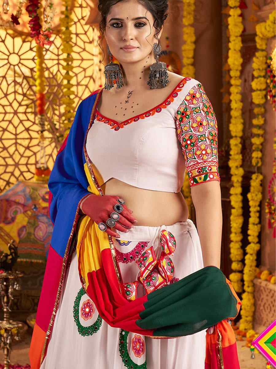 White Viscose Cotton Embroidered Festival Traditional Lehenga Choli