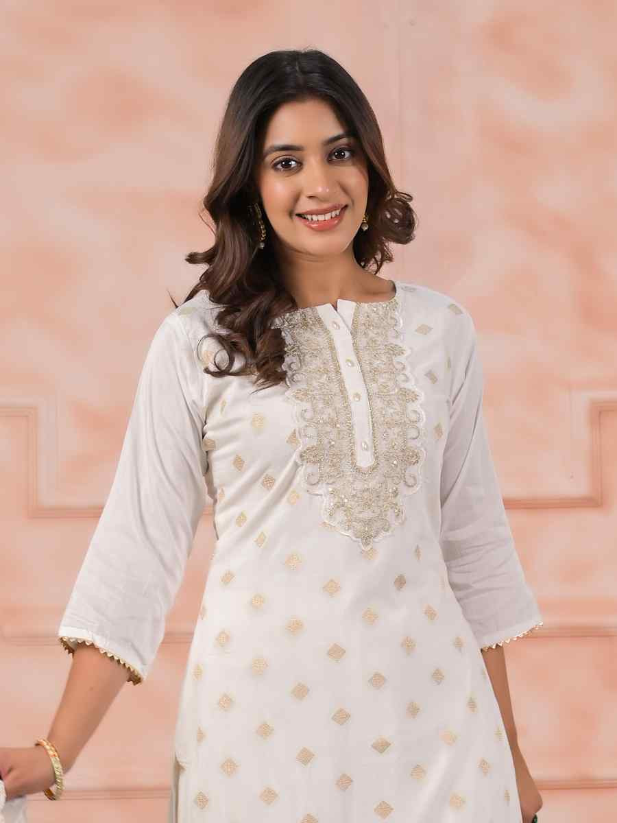 White Viscose Embroidered Party Casual Ready Pant Salwar Kameez
