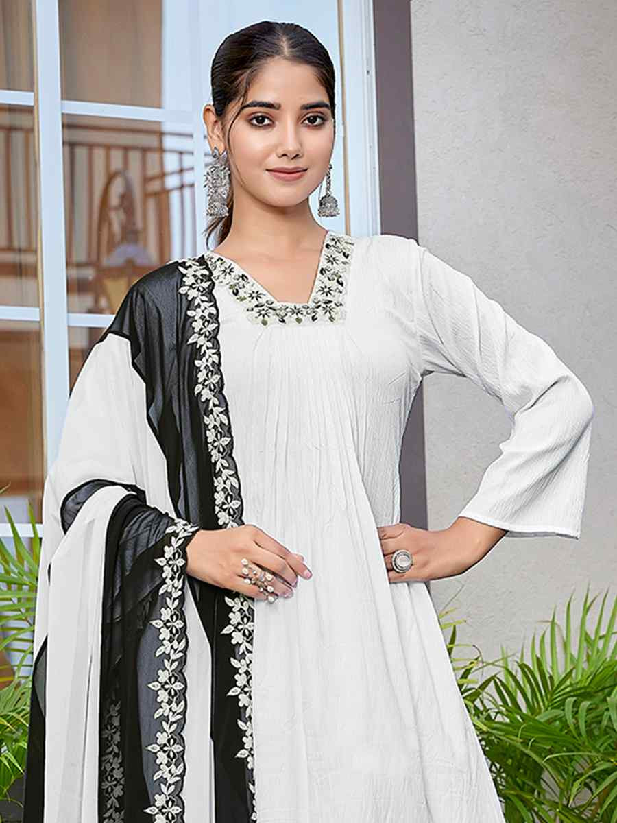 White Viscose Embroidered Party Wedding Ready Pant Salwar Kameez