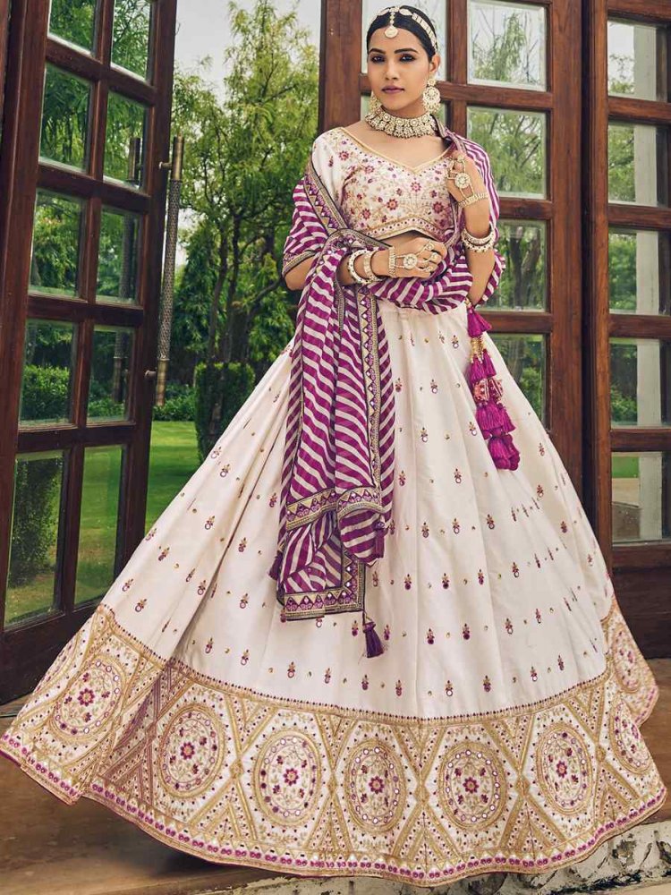 White Viscose Embroidered Reception Party Wear Heavy Border Lehenga Choli