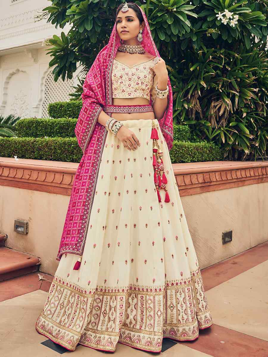 White Viscose Embroidered Reception Party Wear Heavy Border Lehenga Choli