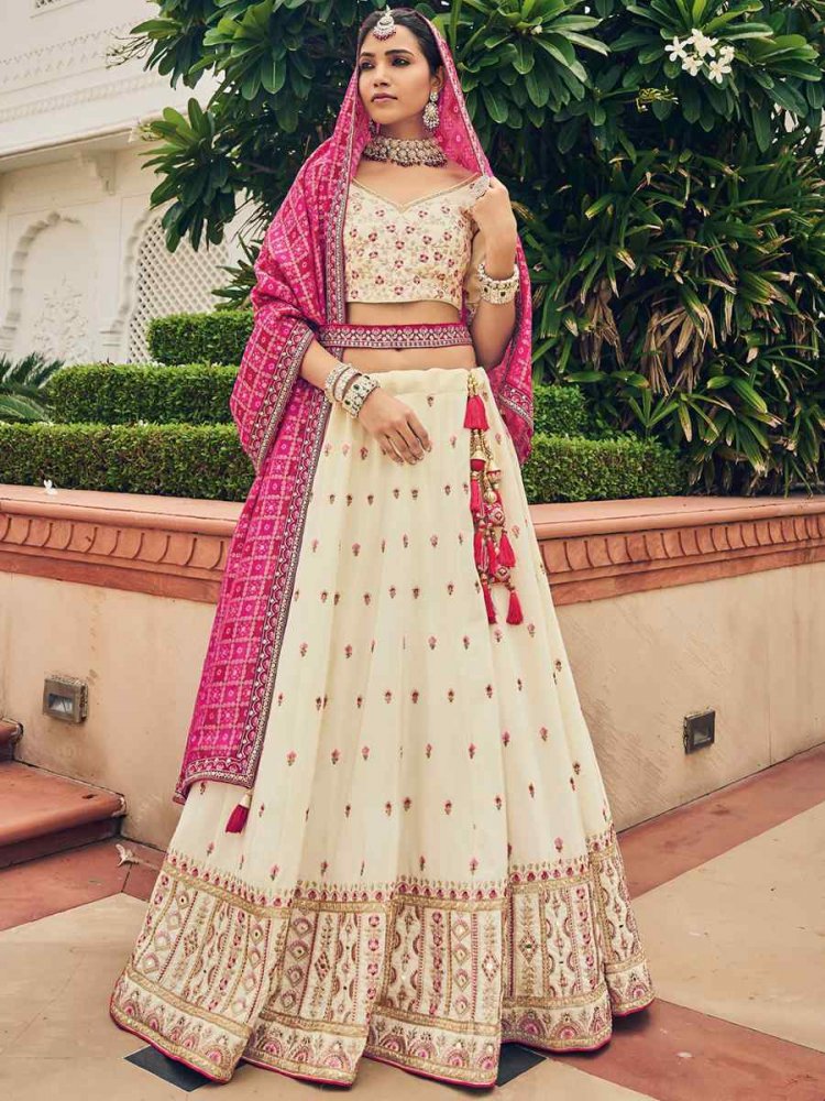 White Viscose Embroidered Reception Party Wear Heavy Border Lehenga Choli