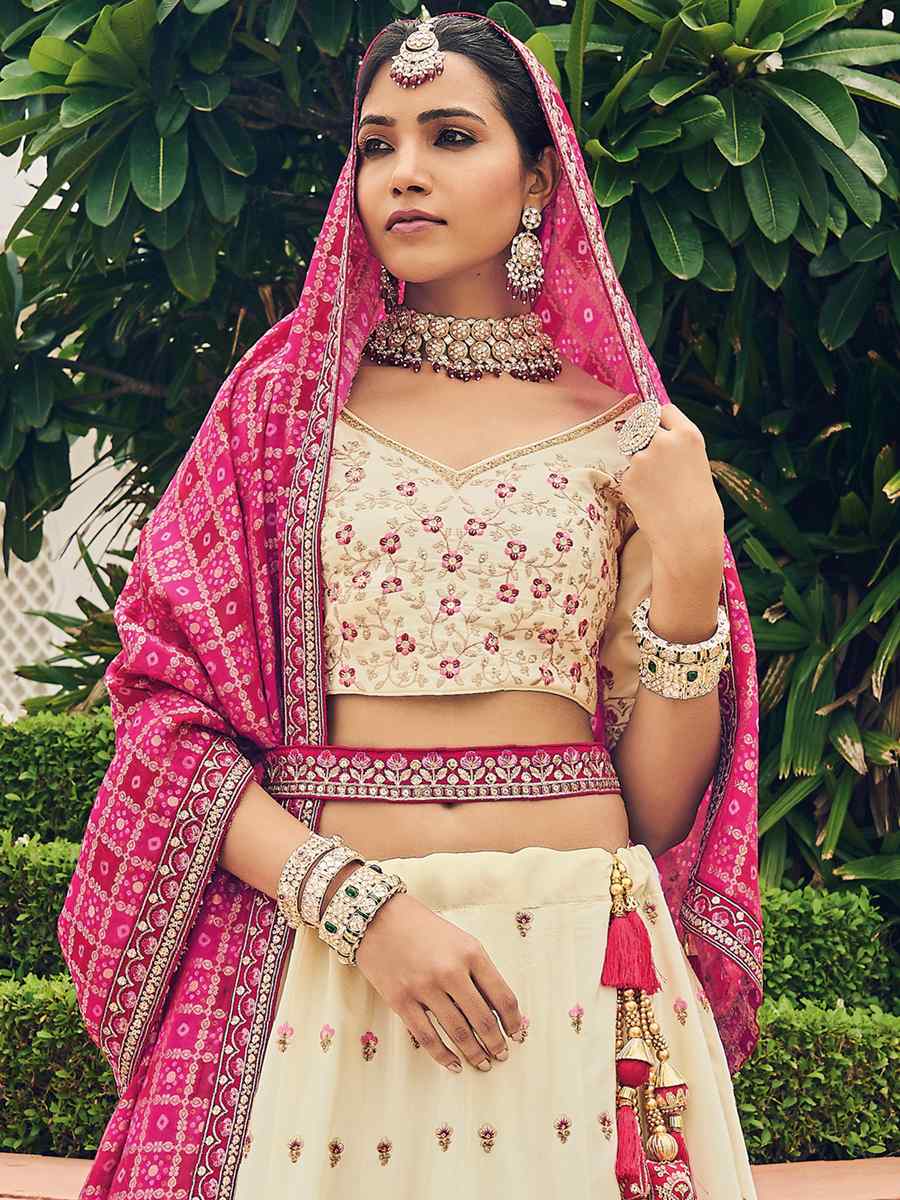 White Viscose Embroidered Reception Party Wear Heavy Border Lehenga Choli