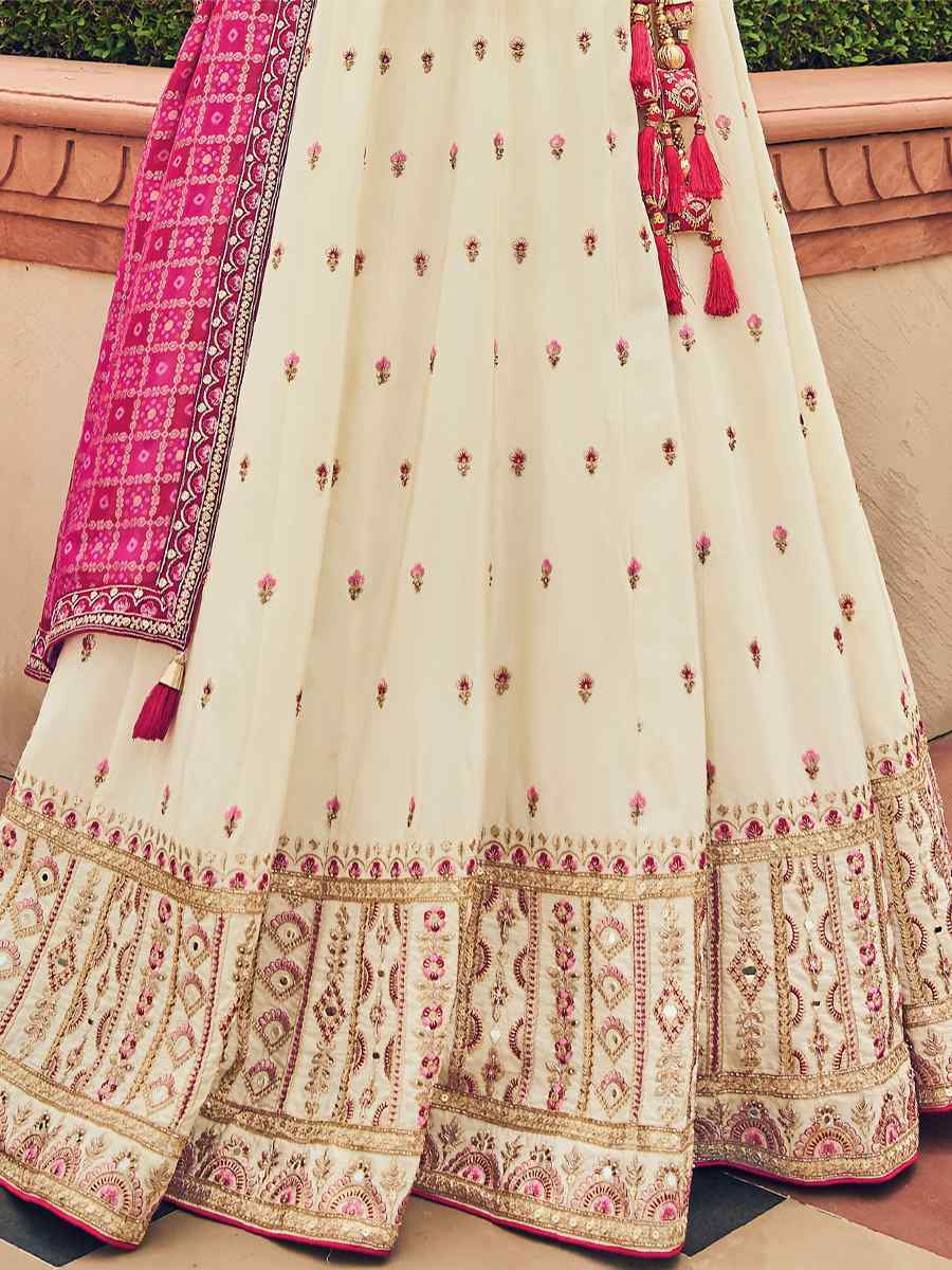 White Viscose Embroidered Reception Party Wear Heavy Border Lehenga Choli