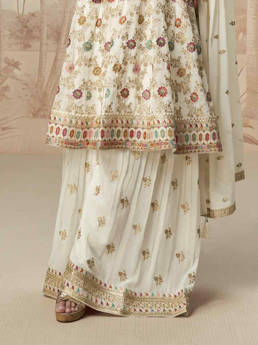 White Viscose Jacquard Embroidered Festival Casual Ready Palazzo Pant Salwar Kameez