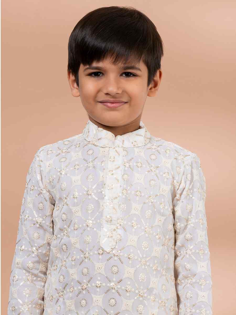 White Viscose Printed Festival Traditional Kurta Pyjama Boys Wear