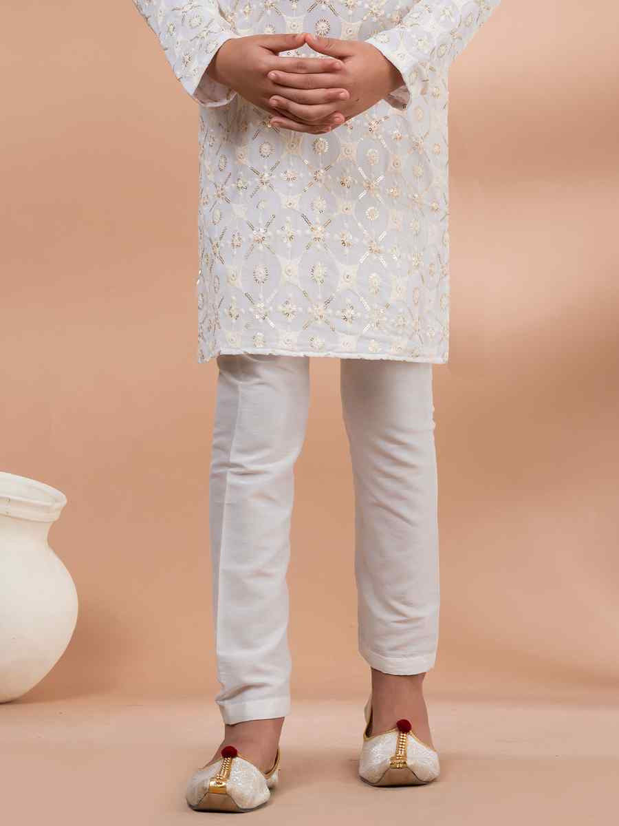 White Viscose Printed Festival Traditional Kurta Pyjama Boys Wear