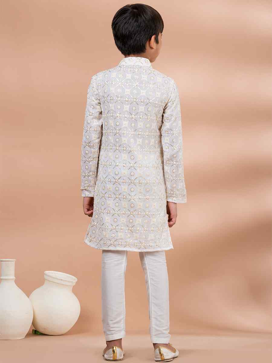 White Viscose Printed Festival Traditional Kurta Pyjama Boys Wear